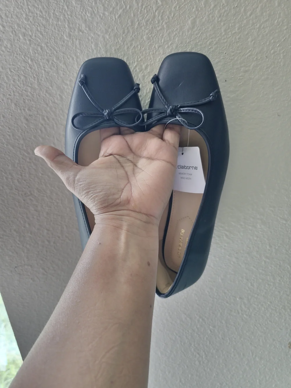 Liz Claiborne Navy Square-Toe Bow Flats